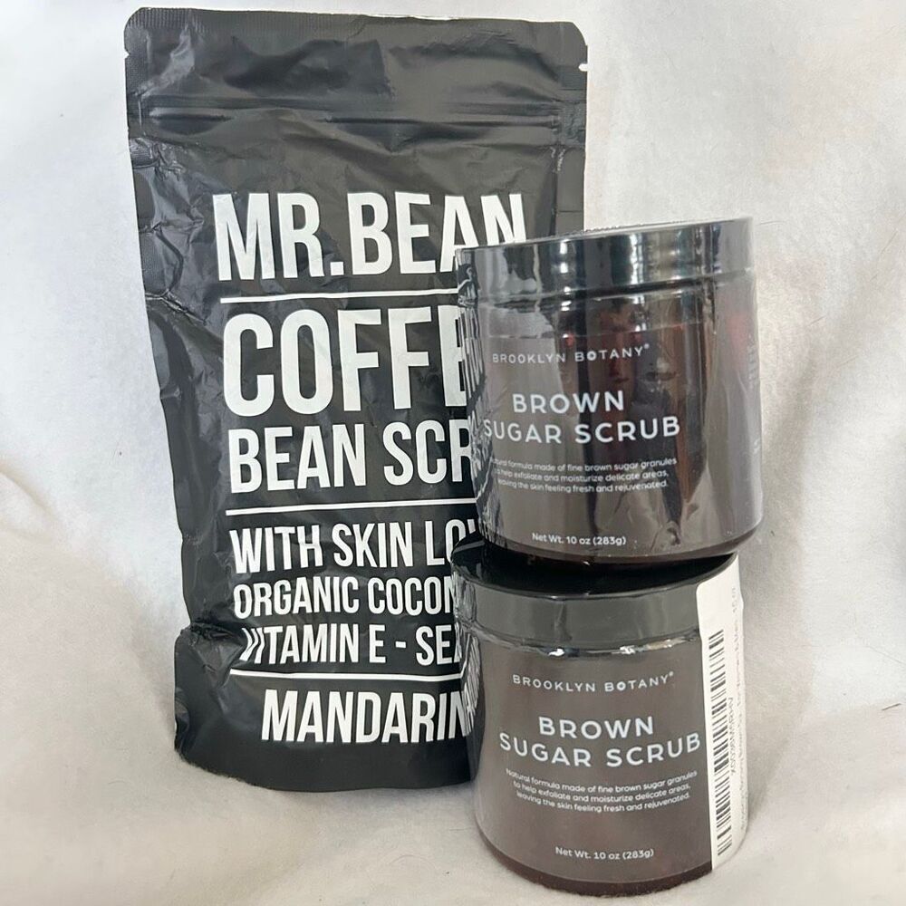 2 Brooklyn Botany Brown Sugar Scrub 1 Mr. Bean Coffee Scrub Mandarin